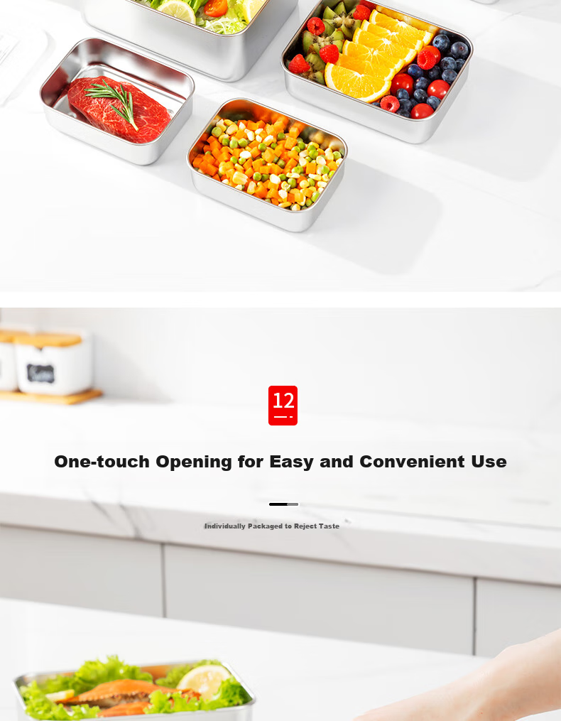 KATEI STORY Japanese 304 Stainless Steel Food Storage Container, Food-Grade Refrigerator Fresh-Keeping Freezer Storage Box, Meat Prep Container, Portioning Box 18