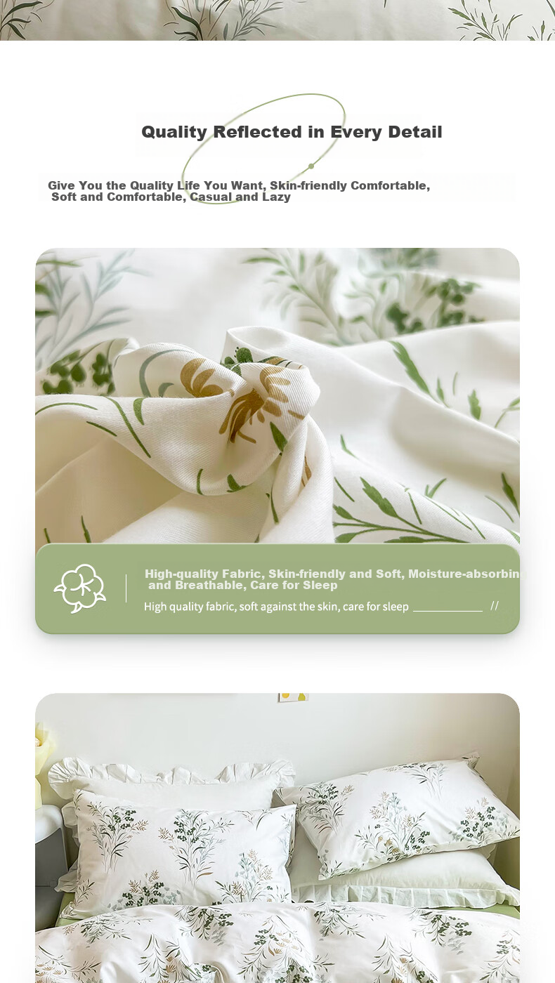 Grace 7A Antibacterial 100% Pure Cotton Bedding Set, Xinjiang Cotton Bed Linen, Duvet Cover And Sheet, 150*200cm, for 0.9/1.2 Meter Beds 9