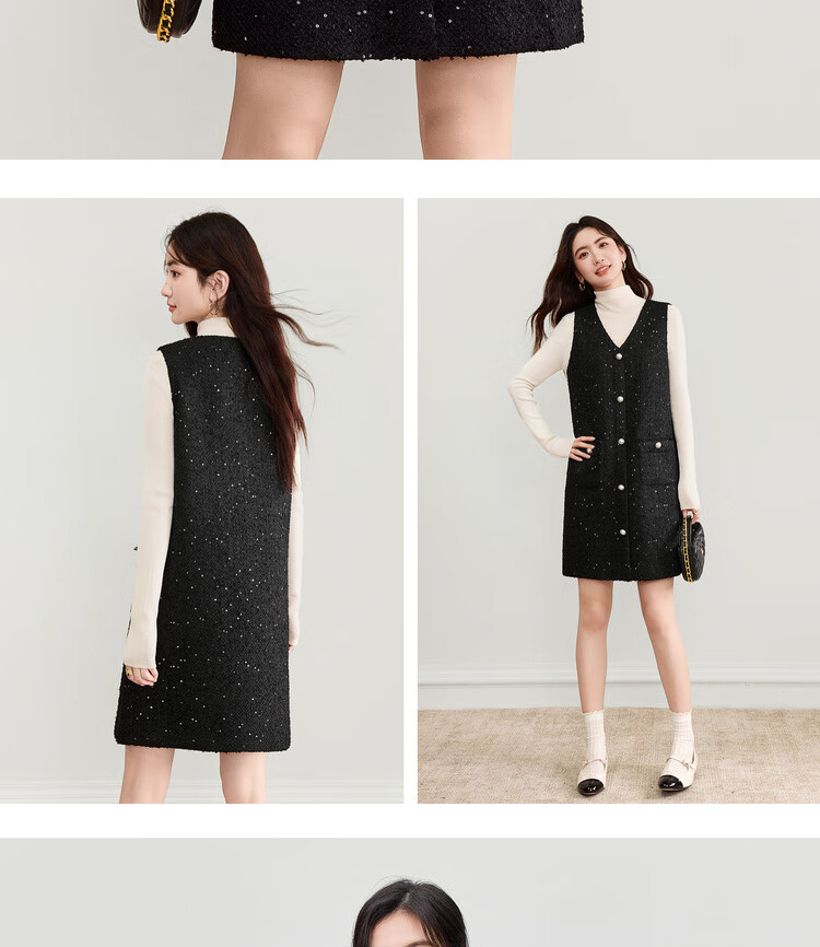Shangdu Bila New Year Red Little Chanel Style V-Neck Sleeveless Dress Women Spring Autumn Straight Mid-Length Elegant Dress 5