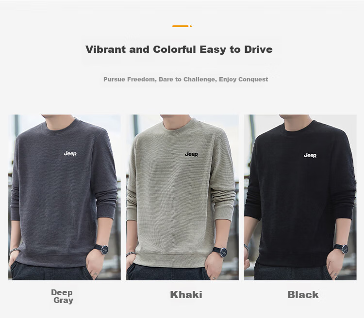 JEEP Men's Sweatshirt, Spring And Autumn Style, Hoodless Round Neck, Loose Long-Sleeve T-Shirt, Trendy Men's Clothing, Dark Gray, Size L 2