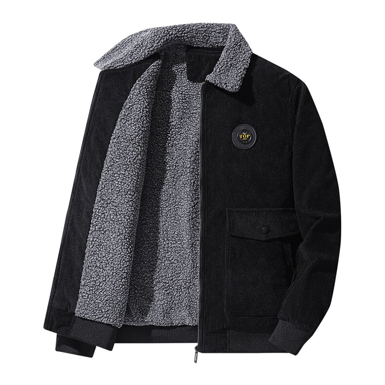 ROMON Men's Autumn Business Casual Fleece-Lined Thick Corduroy Warm Jacket Executive Coat 2XL 6