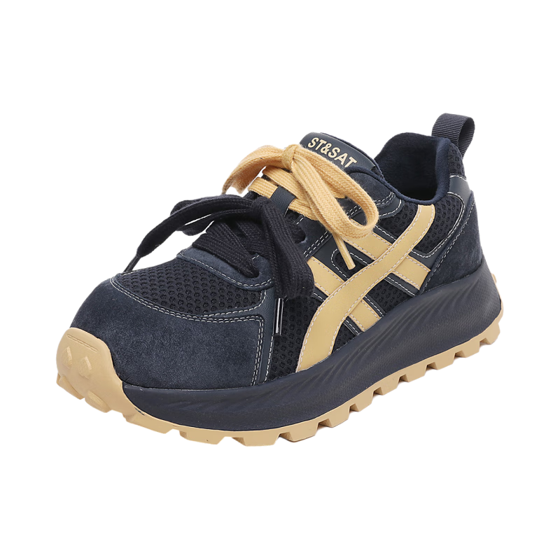 Saturday Comfortable Retro Thick-Soled Fleece-Lined Derby Shoes for Women Autumn Winter High-End Versatile Casual Warm Cotton Shoes Dark Blue Size 37