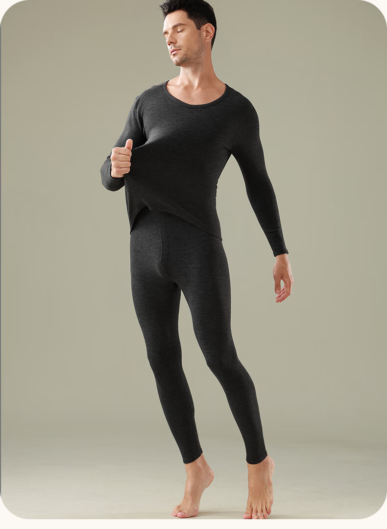 LangSha Thermal Underwear Men's Set, Fleece-Lined Thickened Autumn Winter Cashmere Anti-Static Large Size Antibacterial Thermal Top And Bottom 11