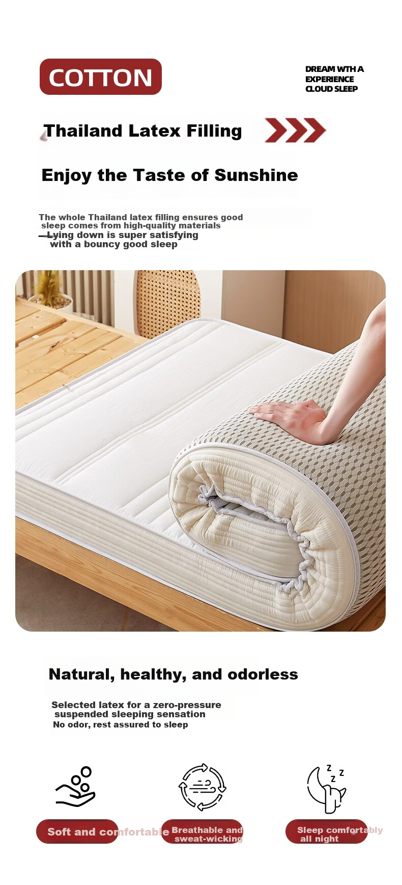 Yalu Latex Mattress Cover Pad, Bedding Mat, 0.9x1.9 Meters, Student Dormitory Single Bed Mattress Pad, Back Support 4