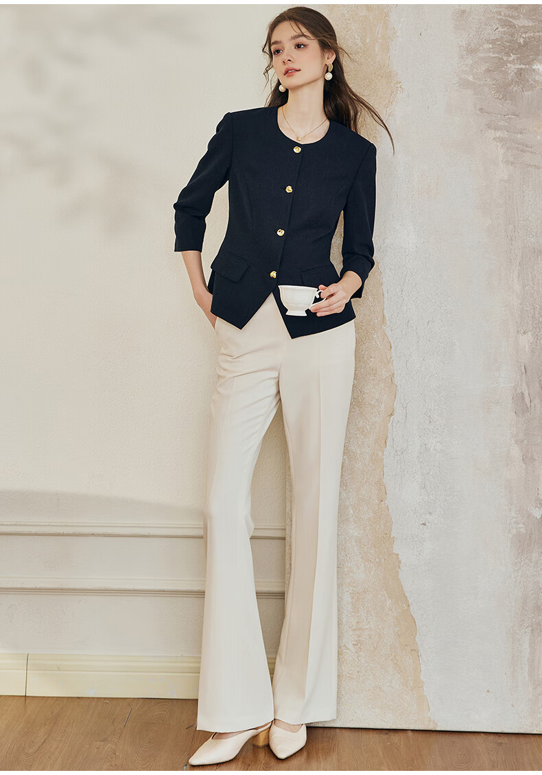 ROEYSHOUSE Slim Fit Short Blazer Spring Professional Waist-Cinching Jacket 10105 Apricot L 14