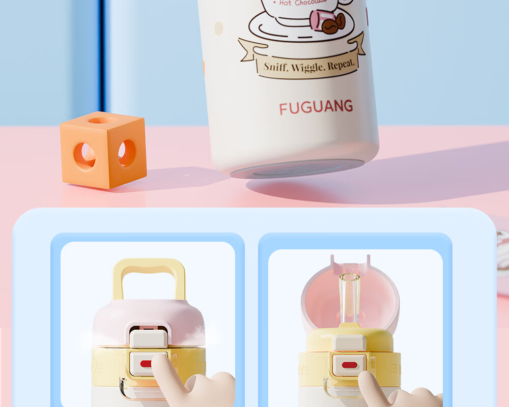 FGA Fuguang Children's Water Bottle Insulated Cup Gift Box for Students, Dual-Use Large Capacity Summer Water Bottle Coffee Dog Blue 20
