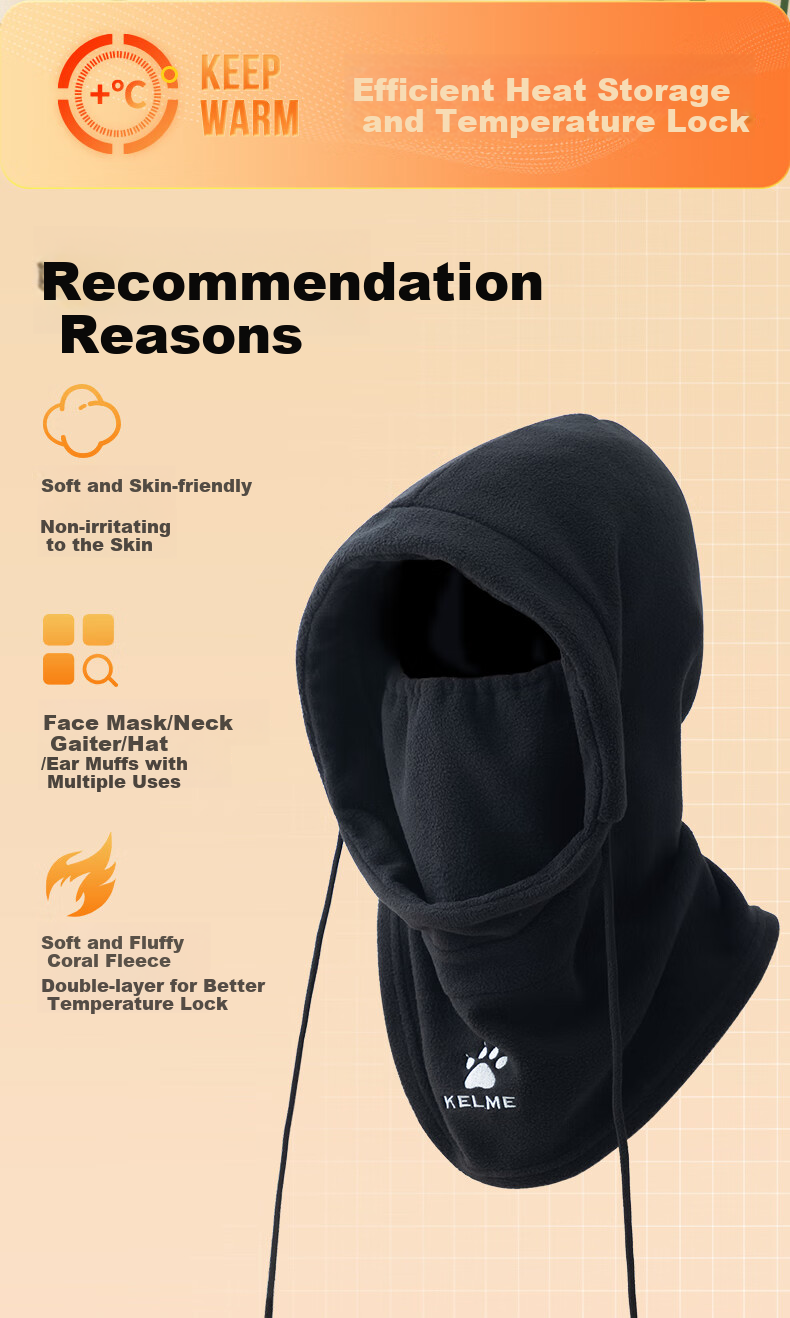 KELME Cycling Face Mask Balaclava, Winter Warm Hat for Men And Women, Fleece-Lined Neck Gaiter, Electric Motorcycle Snow Ski Face Protection against Cold Wind 2