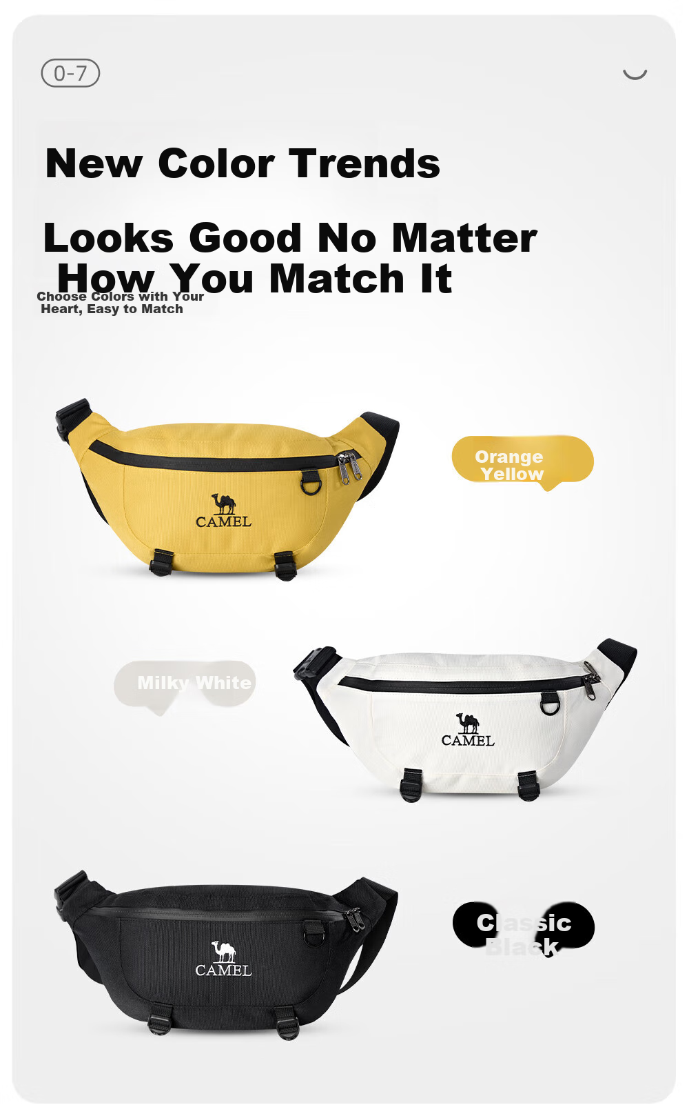CAMEL Outdoor Multifunctional Sports Waist Pack, Large Capacity Morning Jogging Chest Bag, Running Phone Pouch, 574C635624, Milk White Color 8