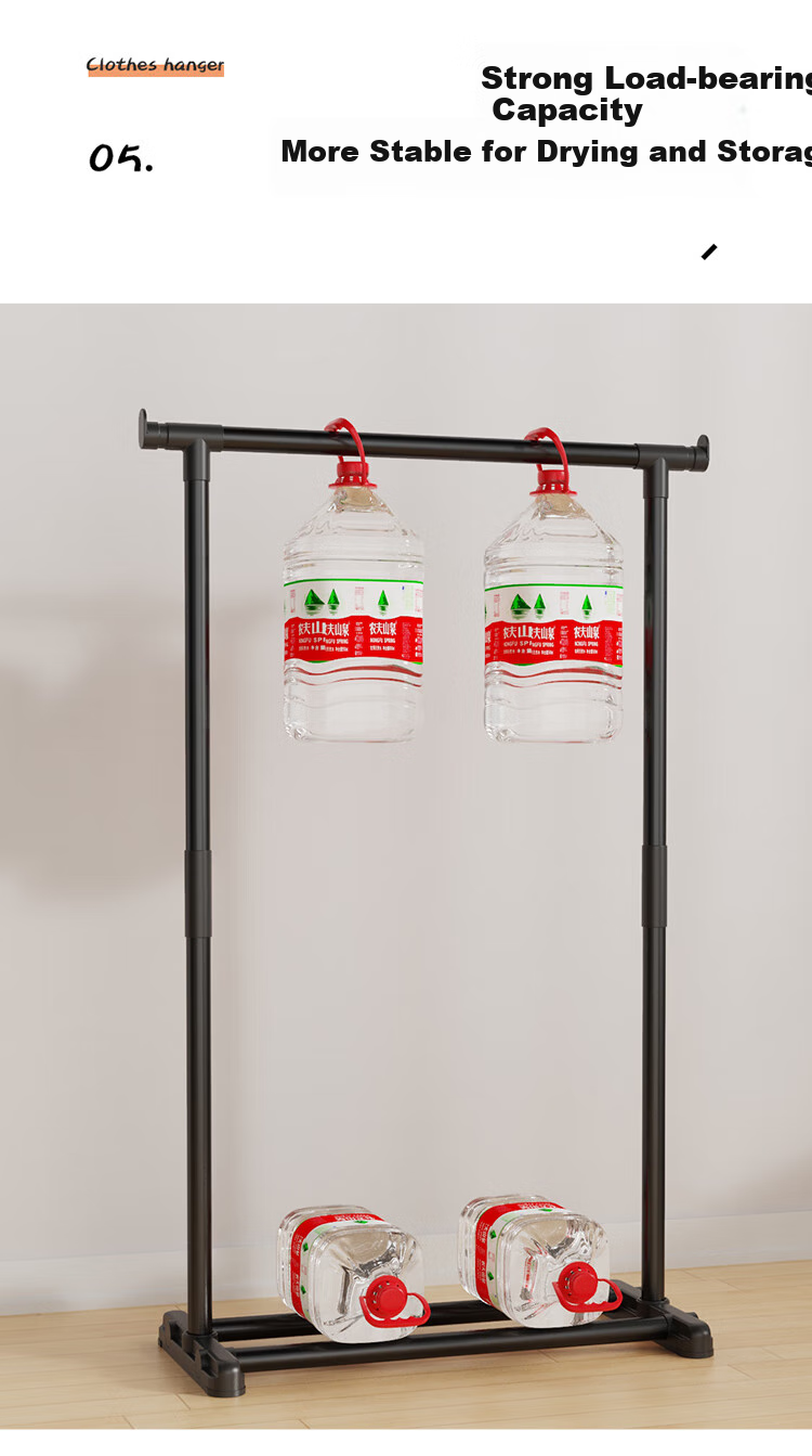 Ourunzhe Clothes Drying Rack, Floor-Standing, for Balcony And Indoor Use, Bedroom Clothes Hanger, Fixed Hanging Rack, Storage Shelf, Extendable Single Pole, 150cm 4