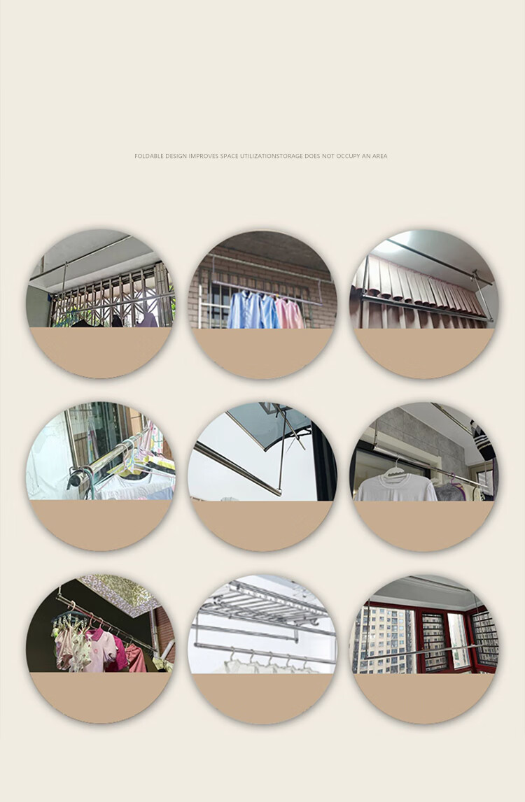 Huakaizhixing Retractable Clothes Drying Rack, Extendable Laundry Hanger for Home Balcony, Stainless Steel No-Drill Extension Pole YJ70 2.4 Meters 15
