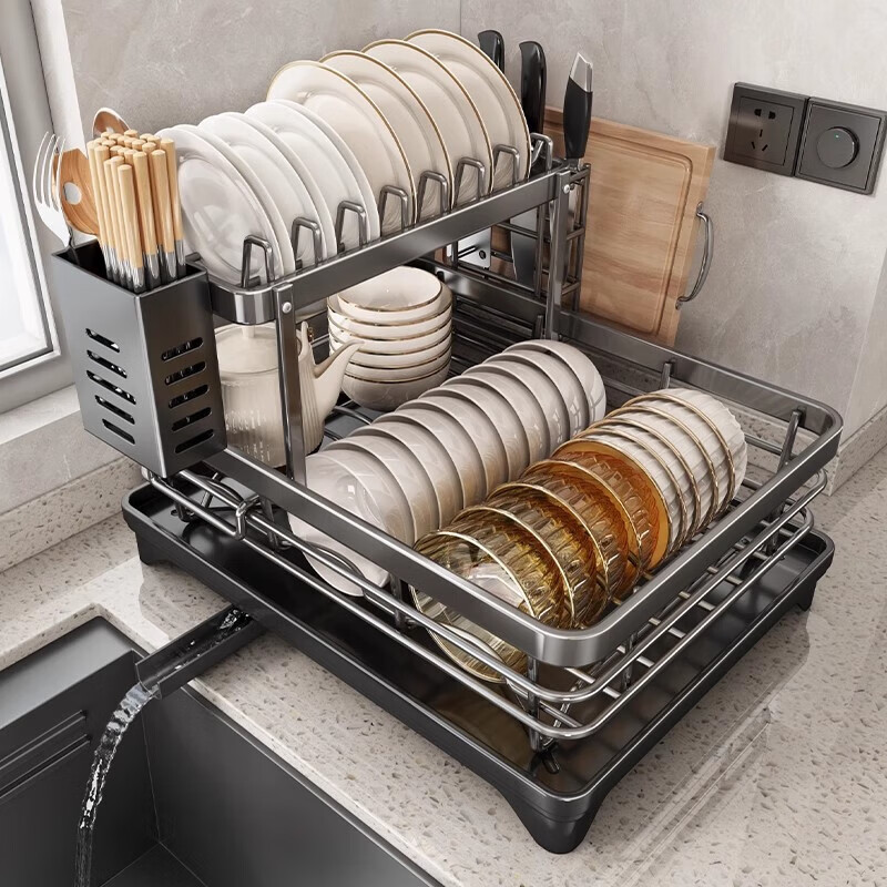 YOUQIN Stainless Steel Dish Drying Rack Bowl and Plate Storage Organizer Kitchen Utensil Drainer Basket