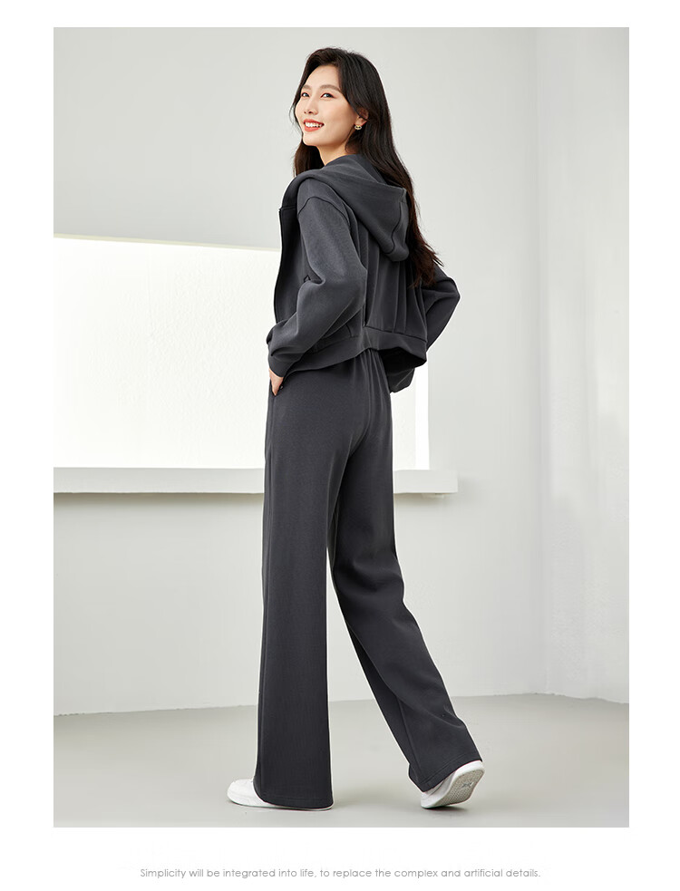 Fansiman Casual Hooded Sweatshirt Set for Women Autumn New Short Top and Long Pants Two-Piece Set Apricot M 13