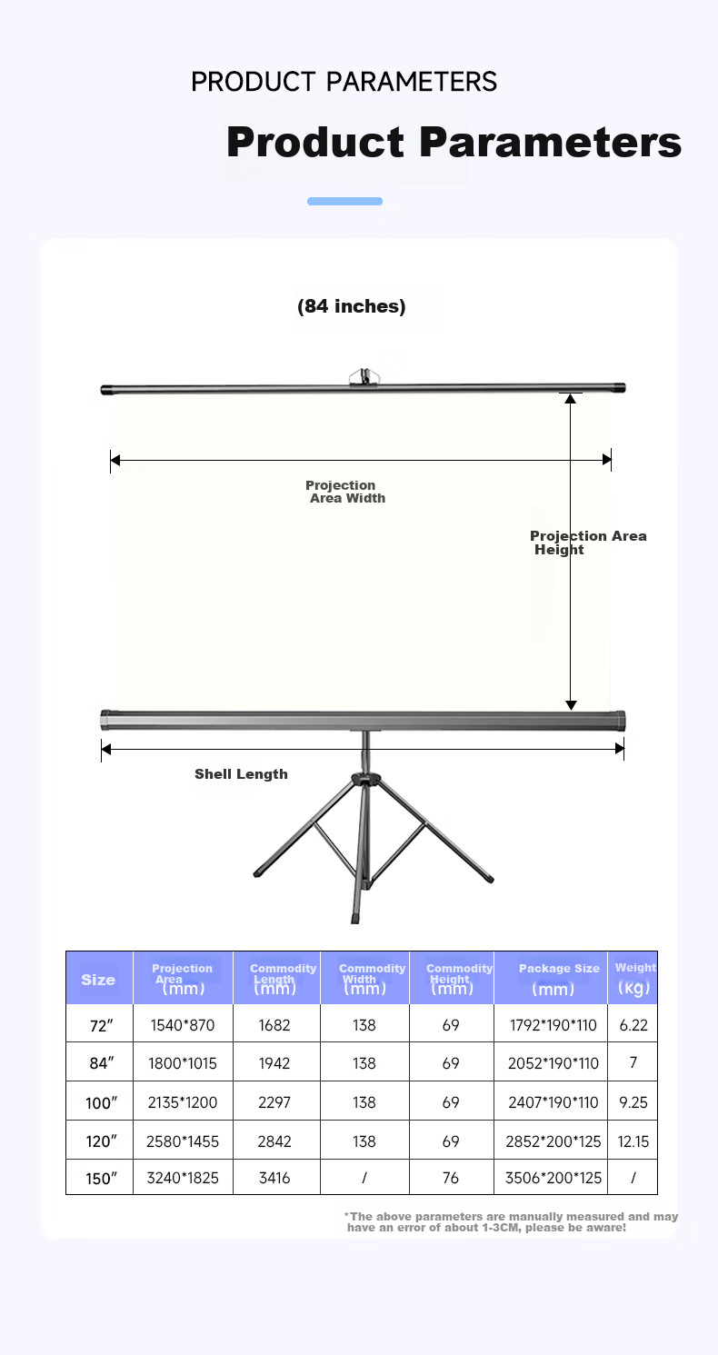 Fat Giant Projection Screen ZP Bracket Screen 120-inch 16:9 No-Drill Wall-Mount Dual-Use Projection Screen Supports HD Home Office Mobile Outdoor Portable Screen 11