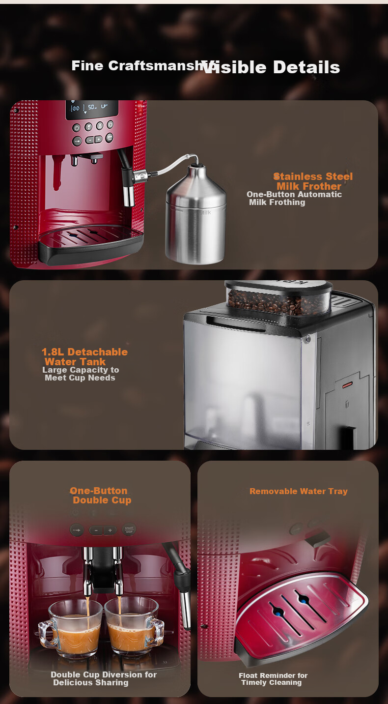 Krups German Coffee Machine for Home/Office Use, Fully Automatic Espresso Machine with Built-In Grinder, European Import EA815580 (Red) 12