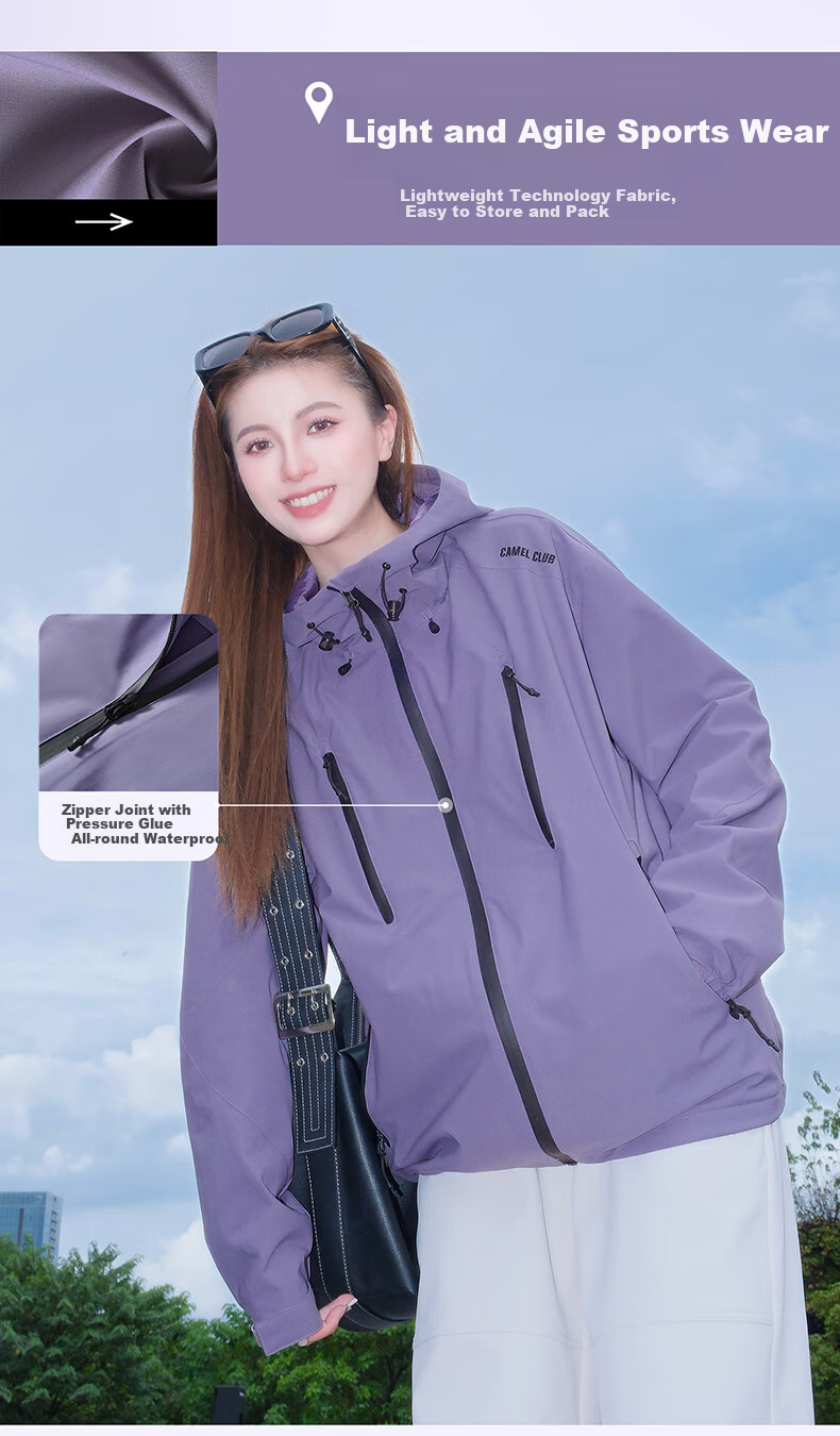 CAMEL Sports Jacket, New Style for Men And Women, Spring And Autumn Casual Fleece-Lined Jacket, Outdoor Water-Repellent Windproof Mountaineering Coat, Windbreaker 8