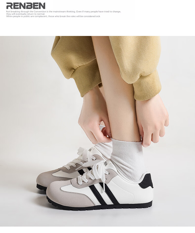 RENBEN Versatile Black German Trainer 2026 Spring Summer New Retro Casual Shoes Lightweight Student Campus Style Small Black Shoes 6