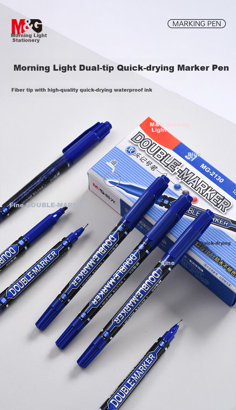 M&G Stationery Blue Dual-Tip Logistics Pen Waterproof Marker Oil-Based Marker Children's Student Outlining Pen Upgraded Version Office Supplies 12 Pieces MG2130 1