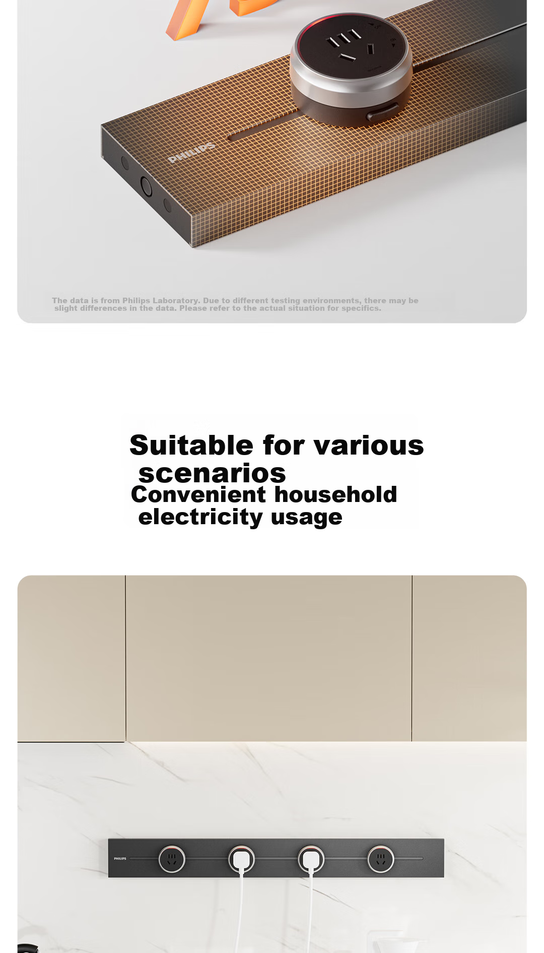 PHILIPS Surface-Mounted Track Socket Switch Panel, Wall-Mounted without Slots, Movable Sliding Rail Panel for Sideboard, Track-Type Sliding Power Strip, 42cm Track + 2 Adapters, Black 13