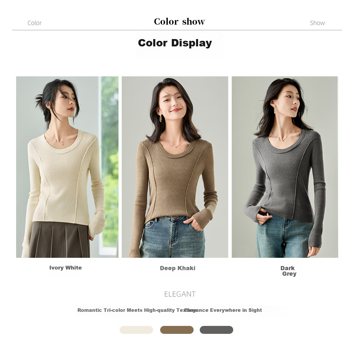 Chushen Spring And Autumn Knit Sweater for Women, Wilderness Maillard Fashion Versatile Round Neck Knitted Base Layer S143Z3020 6