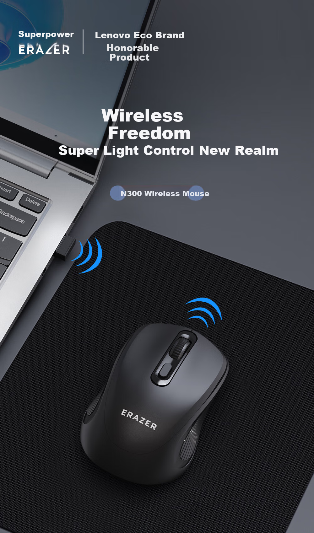 Lenovo Invests in Brand Yinengzhe Wireless Mouse for Home And Office Use, Compatible with Desktop/Xiaomi/Rescue Laptop, Plug-And Wireless Mouse, Sea Salt White N300 2