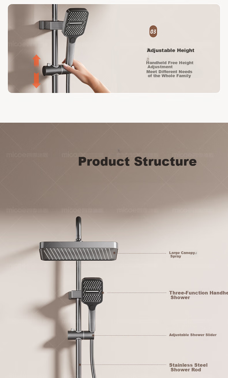 MICOE Bathroom Shower Set, S3 Series Gunmetal Gray, Multi-Functional High-Pressure Shower Head Complete Kit 20