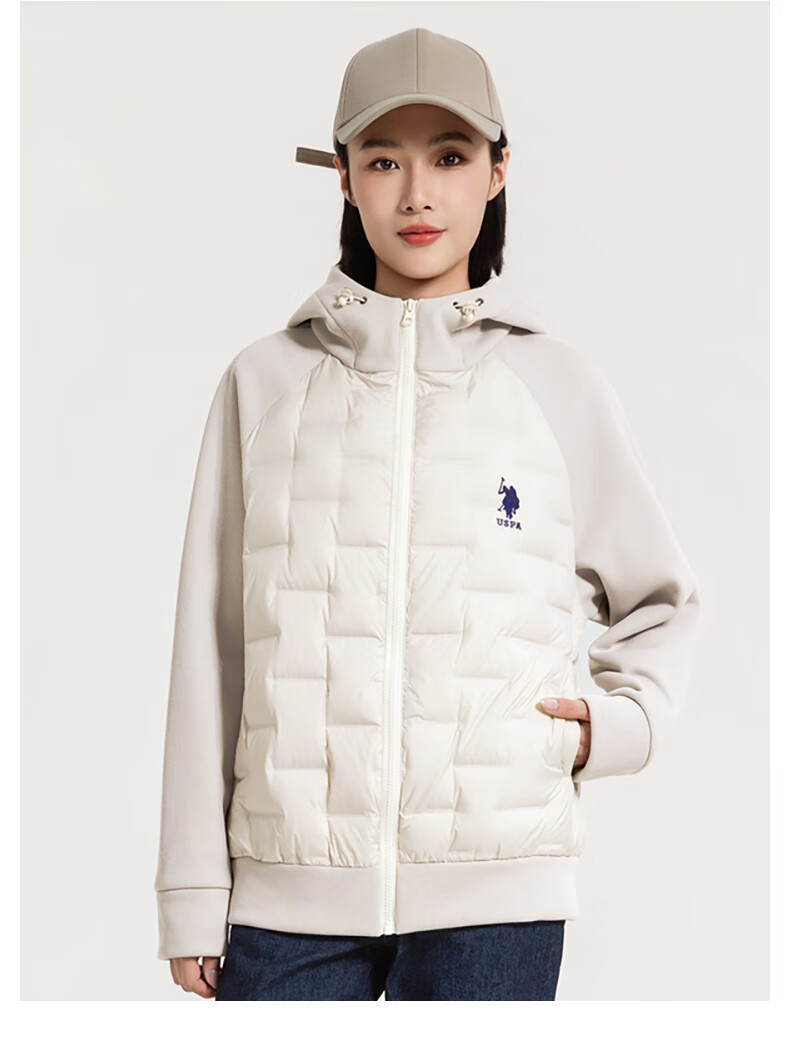 U.S. POLO ASSN. down Jacket, Autumn And Winter Men's Casual Warm Hooded Jacket, Men's Couple Sweatshirt Coat, Pearl White, XL 18
