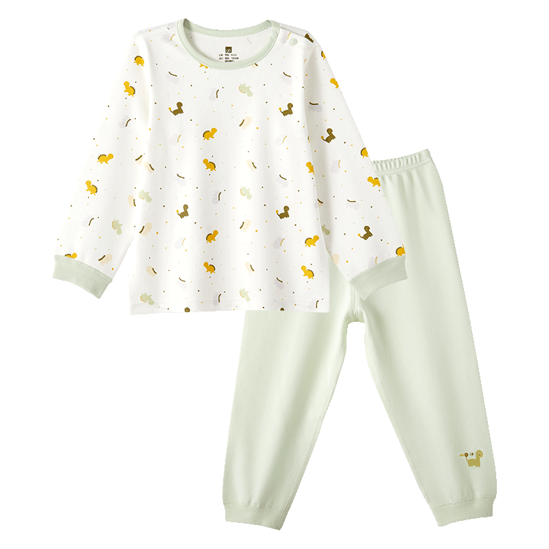 Gb (gb) Children's Pure Cotton Class A Autumn Clothes and Pants Set 7A Antibacterial and Anti-Mite Non-Fluorescent Underwear Set Dream Dinosaur Green