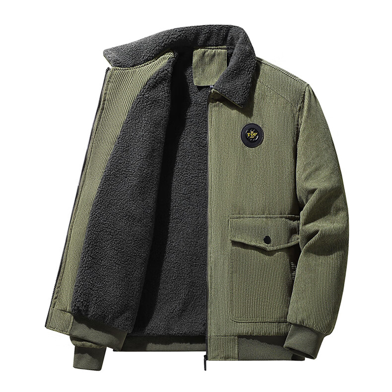 ROMON Men's Autumn Business Casual Fleece-Lined Thick Corduroy Warm Jacket Executive Coat 2XL 9