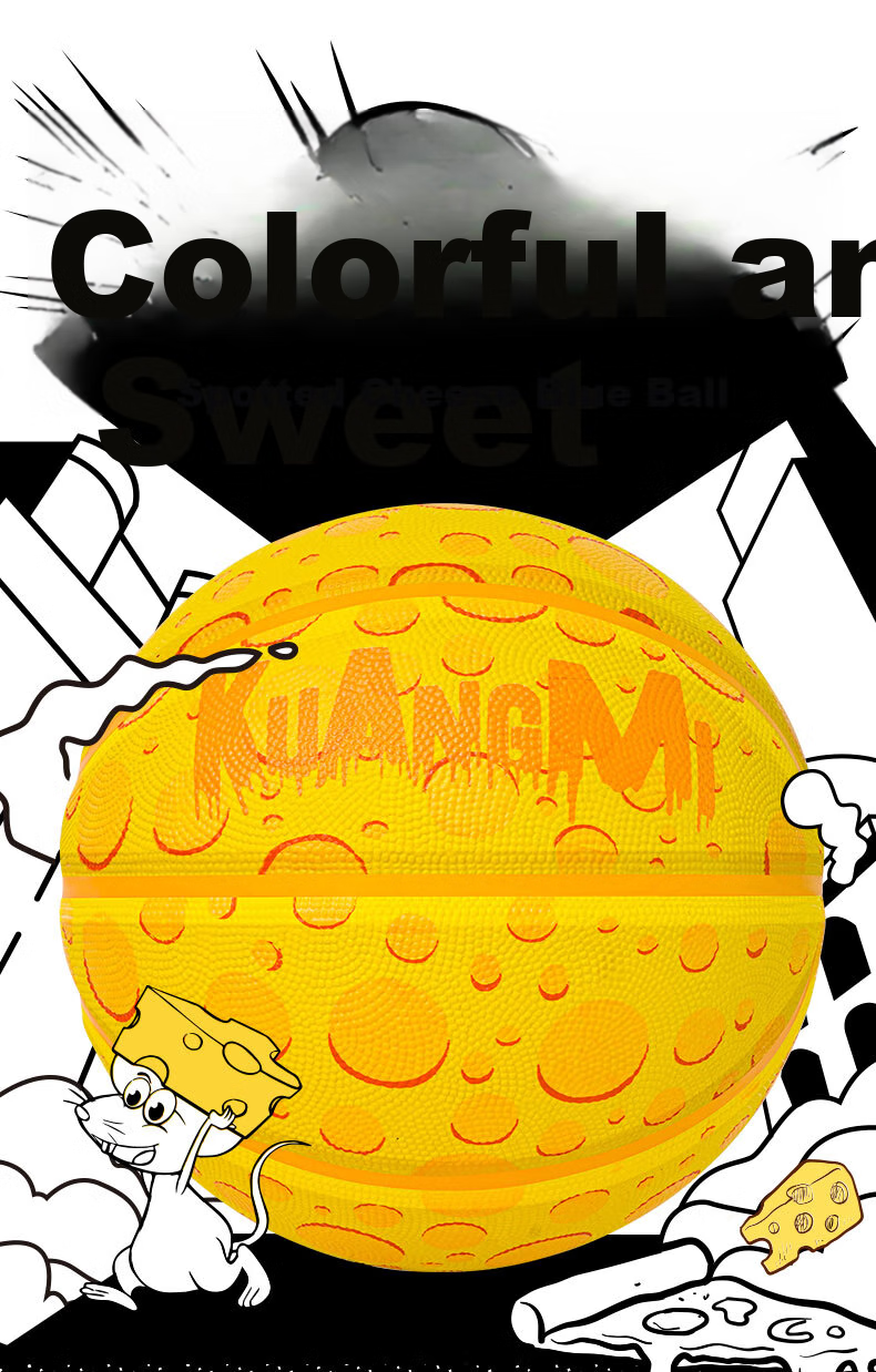 Kuangmi Cheese Basketball Birthday Gift for Boys, Size 7 Ball, Youth Wear-Resistant Yellow Rubber Seven Blue Ball 1