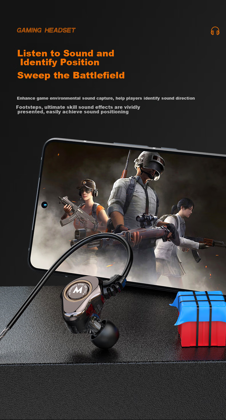 Bkayp Wired Gaming Headphones with Type-C Connector, In-Ear Design for Esports, Suitable for PUBG, Honor of Kings, Gunfight, Computer And Mobile Phone Use, Sleep Mode, Noise Cancellation, Music And Calls Compatible with Apple And Android Devices 8