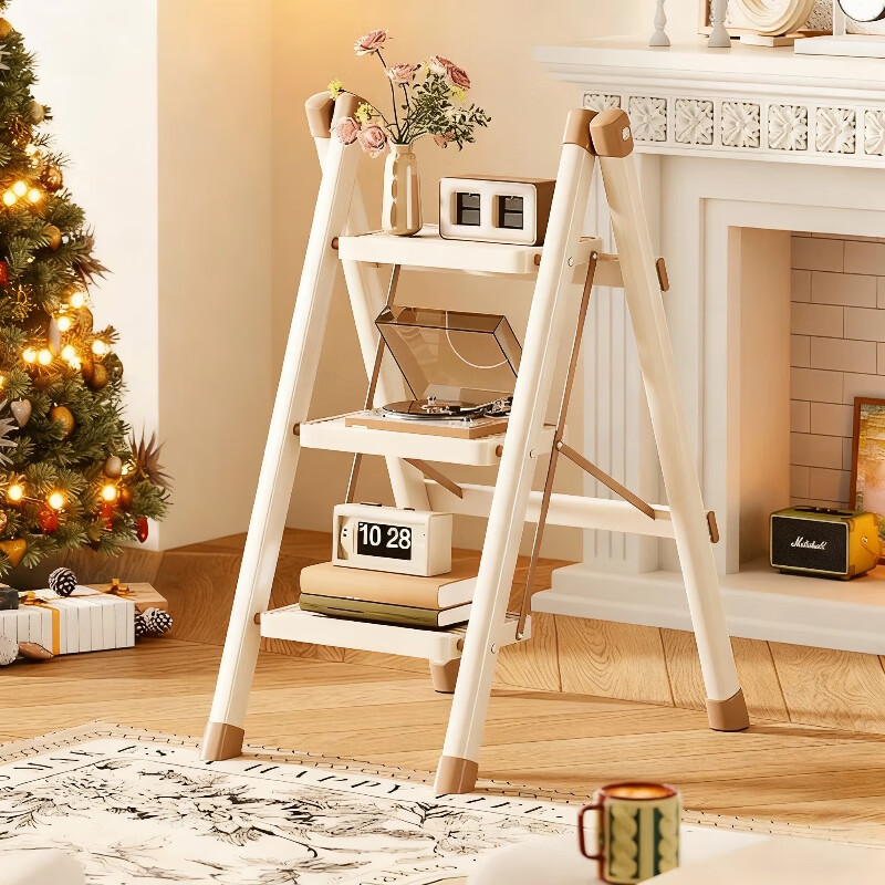 Haixifang Folding Ladder, Household Multi-Functional Thickened Step Ladder, Climbing Ladder, Engineering Ladder HT09, Milk White, Three Steps