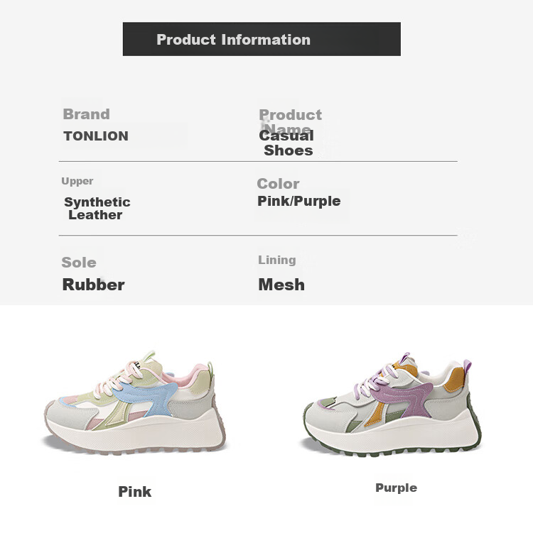 TonLion Dad Shoes for Women, 2026 Summer Height-Increasing Thick-Soled Shoes, Versatile Sports Casual Shoes, Purple, Size 39 2