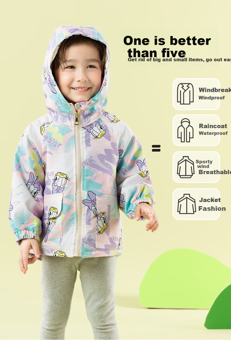 Disney Spring Autumn Kids Graffiti Minnie Hooded Jacket Comfortable Warm Windproof Coat Graffiti 110 6