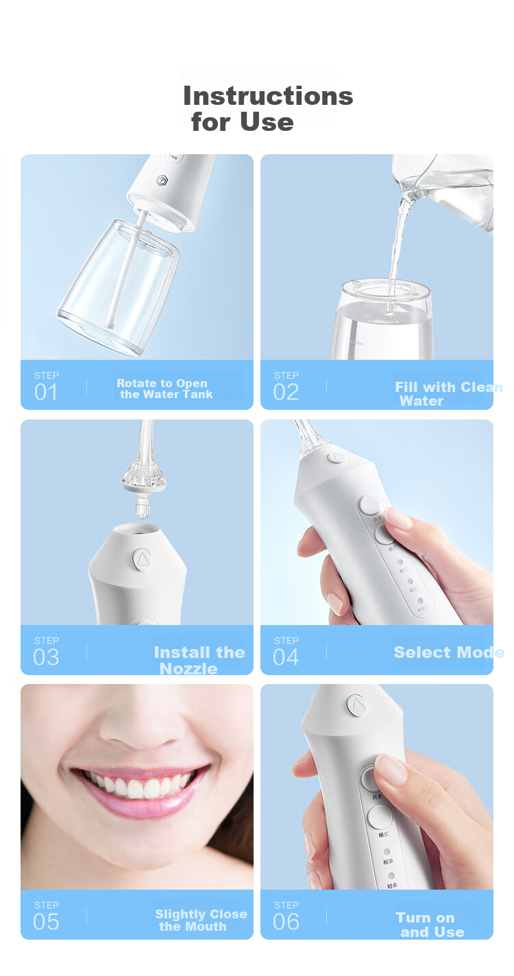 JD Jingzao High-End Portable Oral Irrigator Blue with Screen Display, 10-Level Adjustment, 300ml Large Water Tank, Dental Cleaner, Teeth Washer, Tartar Prevention for Women 14