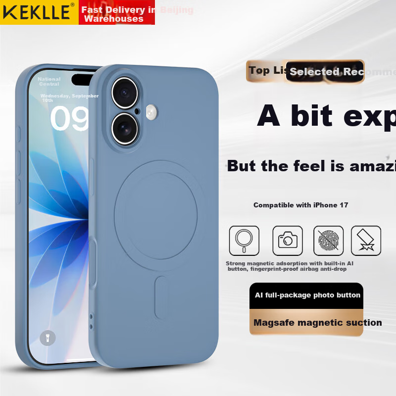 Чехол KEKLLE для Apple iPhone 17, силиконовый, синий, с защитой камеры, MagSafe