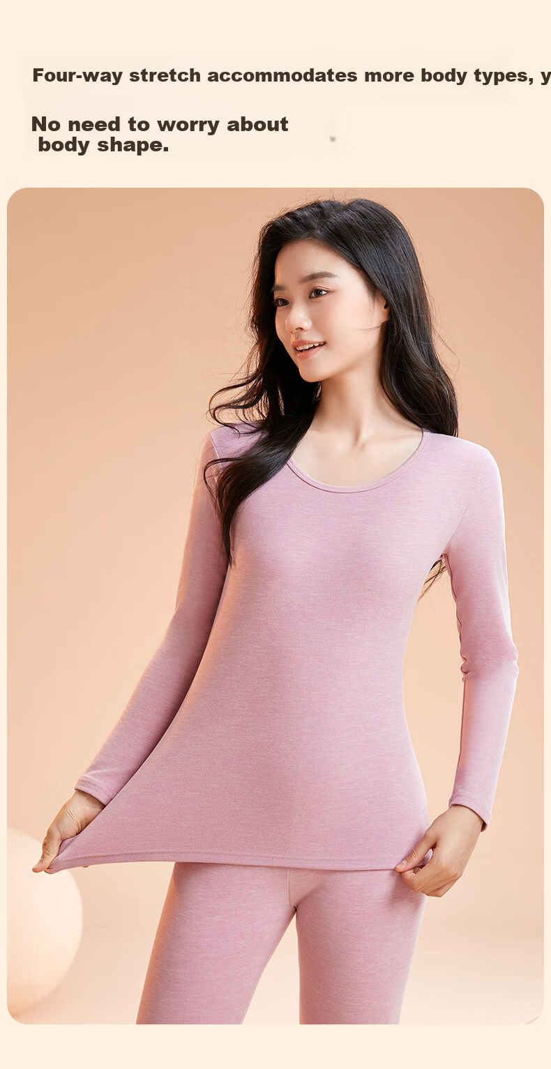Fentengkean Thermal Underwear for Women, Thick Warm Anti-Cold Yang Ion High-Elastic Slim Base Layer Autumn Top And Pants Set, Christmas Gift 32