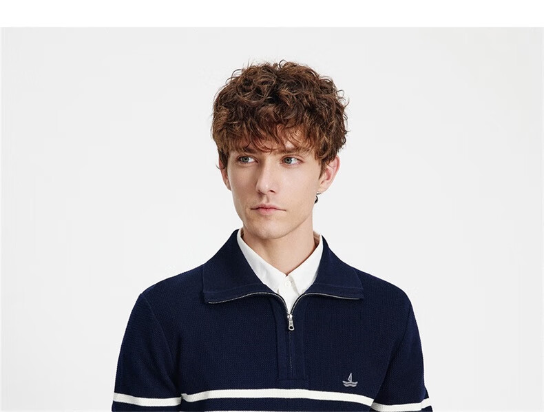 Navikail Star Model Italian Small Sailboat Men's 25-Style Half-Open Collar Striped Casual Knit Sweater 1344045502 15