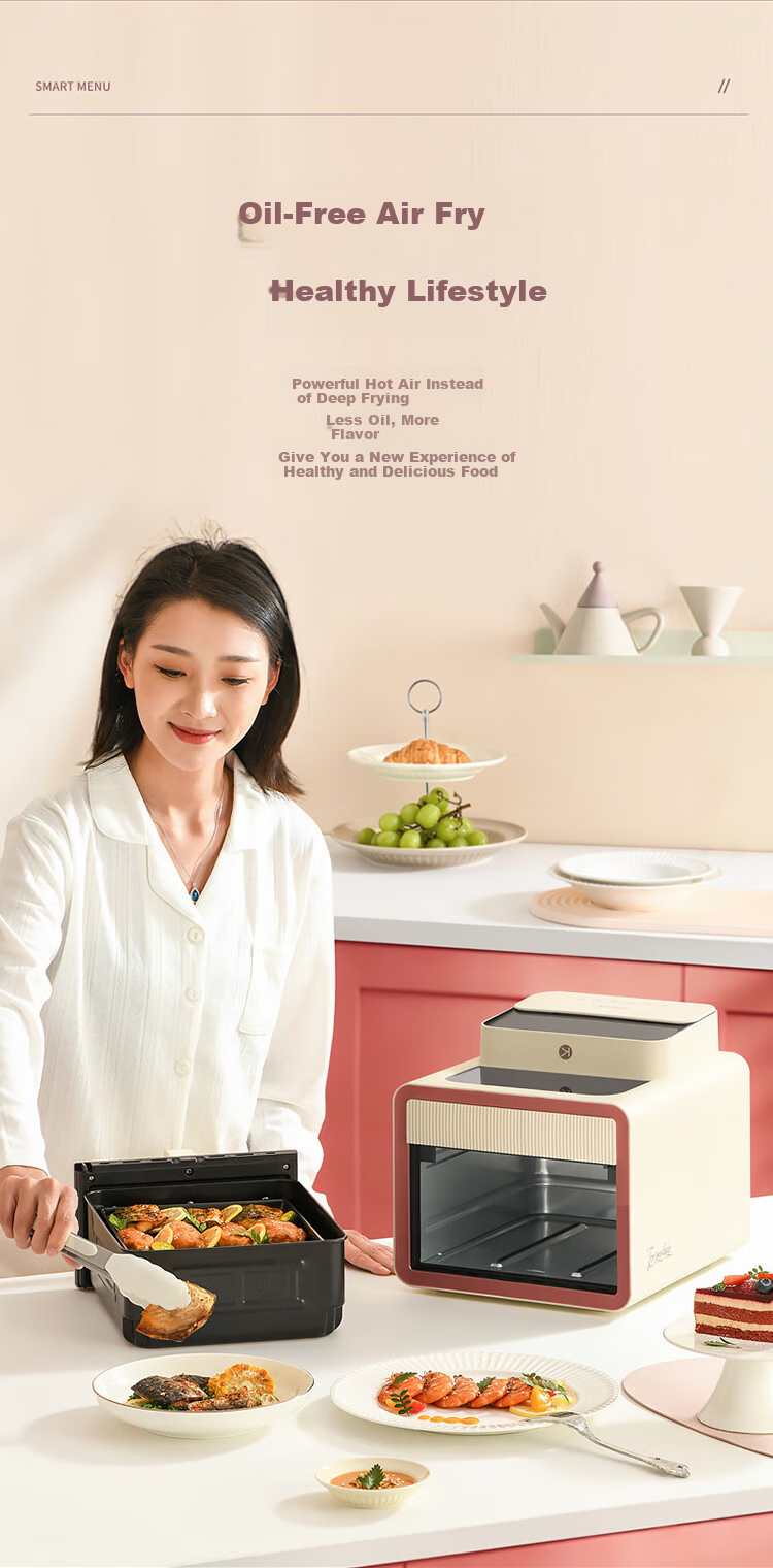 Liven KZ-XGR1526 Temperature-Controlled Mini Double-Layer Air Fryer and Electric Oven Combo, Stainless Steel Non-Coated Inner Pot, 15L Large Capacity, Flip-Free Air Frying Oven 16