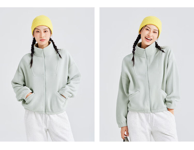 Pioneer Camp Women's Short Fleece Autumn Stand Collar Warm Jacket Fleece Lined Loose Sports Outdoor Fleece Coat 19
