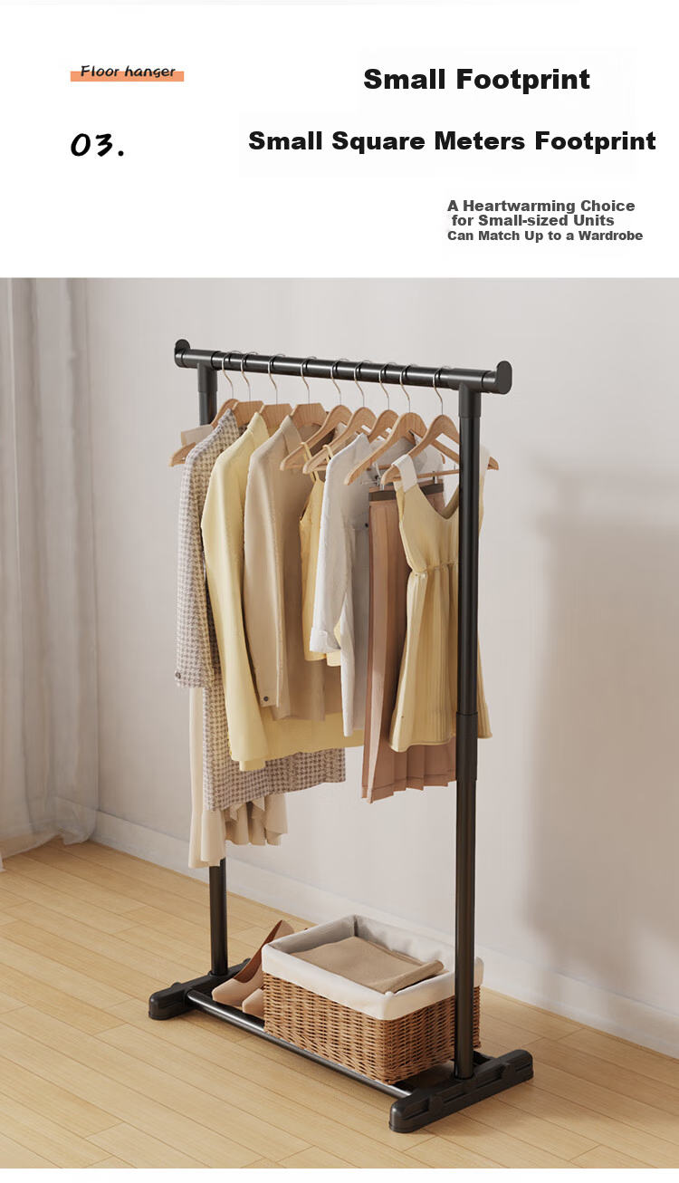 Ourunzhe Clothes Drying Rack, Floor-Standing, for Balcony And Indoor Use, Bedroom Clothes Hanger, Fixed Hanging Rack, Storage Shelf, Extendable Single Pole, 150cm 2
