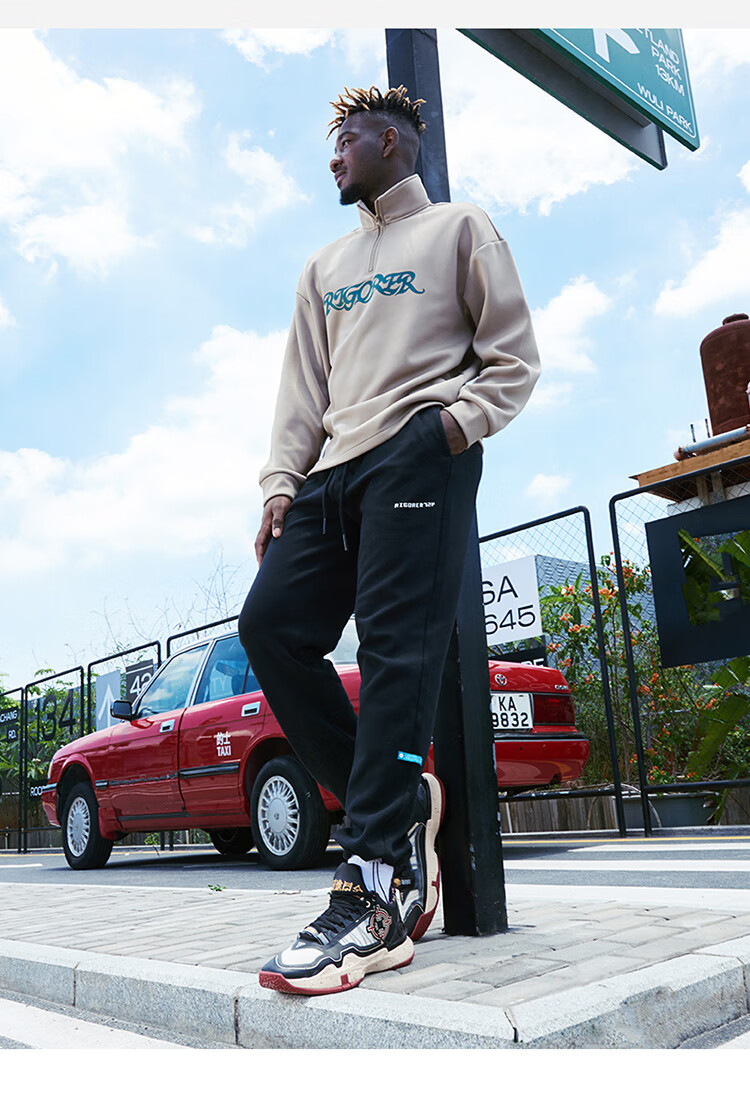 RIGORER Men's Autumn Winter Sports Jogger Pants American Basketball Casual Loose Straight Gray Knit Sweatpants 1