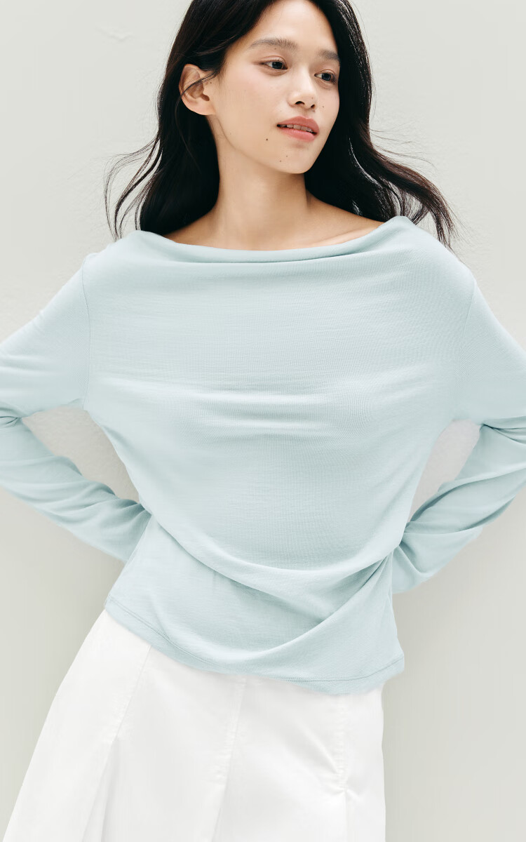 Semir Women's Long Sleeve T-shirt Short Thin Solid Color Design Sense 2025 Autumn Slim Dangling Neck Pullover 107625101001 2