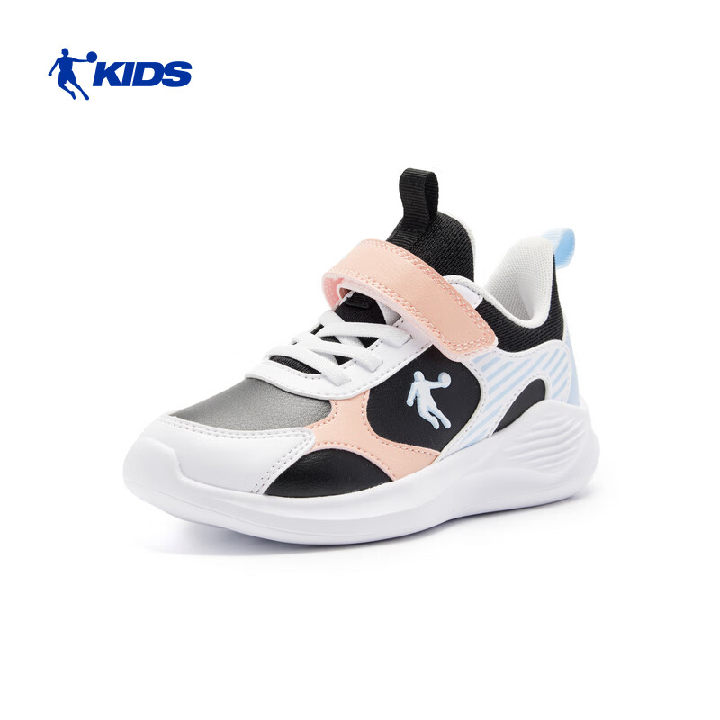QIAODAN Girls' Running Shoes Toddler Winter Sports Shoes Children's Leather Velcro Black/QIAODAN White Size 31