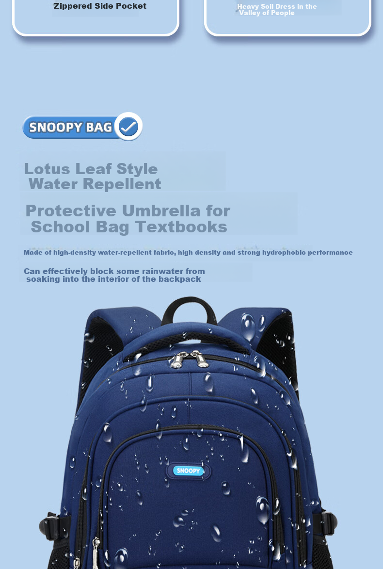 SNOOPY Middle School Backpack for Boys And Girls, Elementary School Grades 1-4 Large Capacity Children's Lightweight Spine-Protecting Backpack, Blue 10