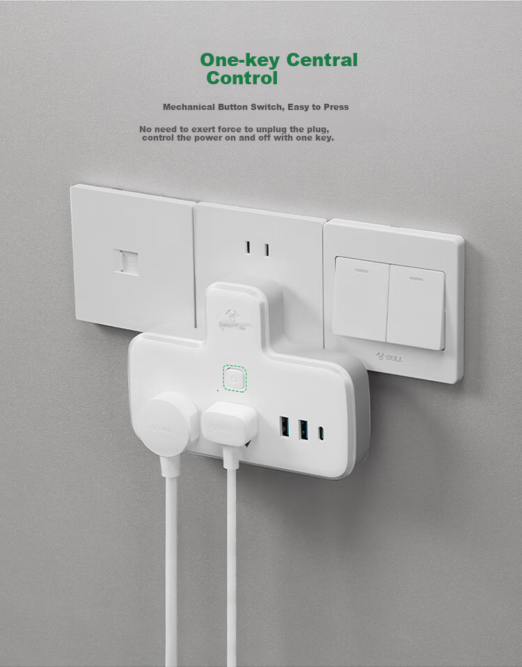 BULL 30W PD Apple Fast Charging Socket Adapter, One-To/One-To Socket/Converter Plug/Adapter/power Strip, 2 Master Switches + 3 USB Ports, GN-96021Q30 3