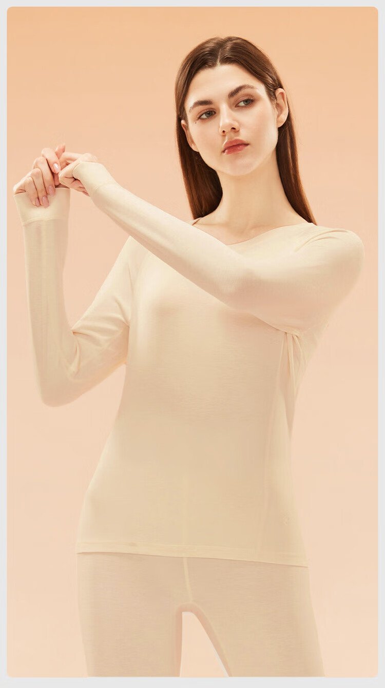LangSha Women's Thermal Underwear Set Autumn Winter Warm Down Cashmere Silk Fleece Lined Top and Bottom Thermal Base Layer Set 14