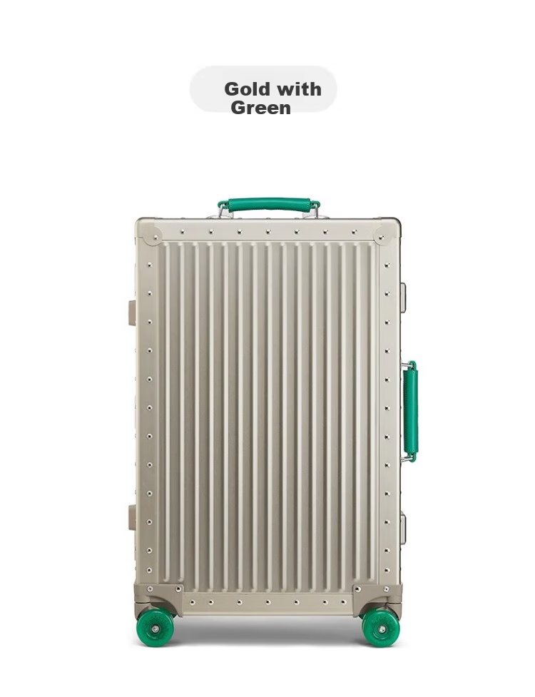 Dream Traveler All-Aluminum Magnesium Alloy Trolley Suitcase with Spinner Wheels, Metal Luggage for Men And Women, 24-Inch Gold with Gree 14