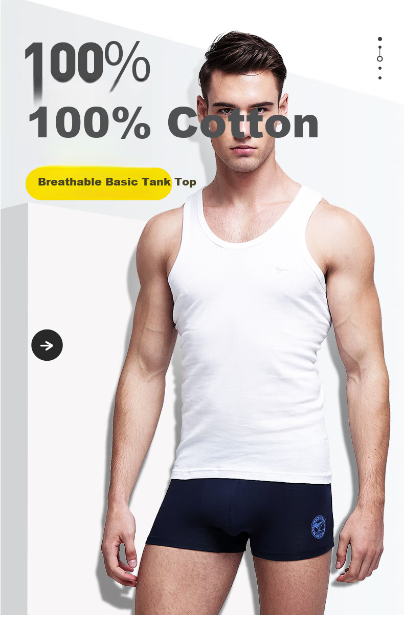 Seven Wolves Men's Vest [10A Antibacterial and Anti-Mite] Pure Cotton Comfortable Vest Versatile Sports Stretch Base Shirt 3-Pack 1