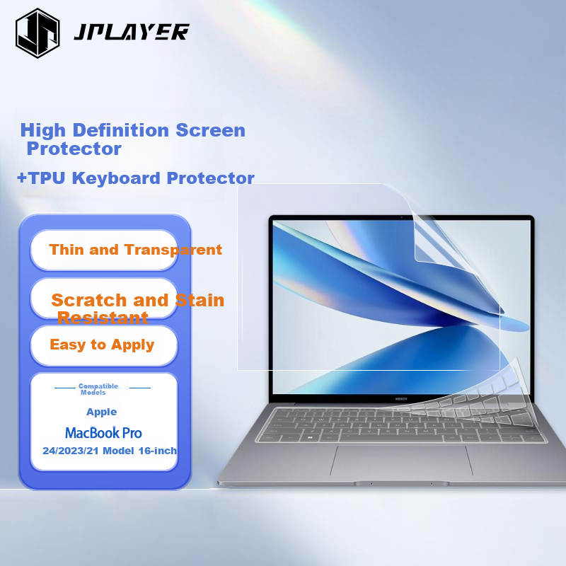 JPLAYER Keyboard And Screen Protector Set for Apple MacBook Pro 16-Inch M4/M3/M2/M1 Laptop, 2024/2023/21 Models, Anti-Scratch And Wear-Resistant