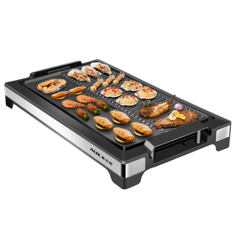 AUX Electric Grill Pan BBQ Pot Home Multi-Function Electric Barbecue Grill Non-Stick Removable Electric BBQ Cooker LA-155G